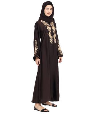 Brown embroidered nida abaya 4