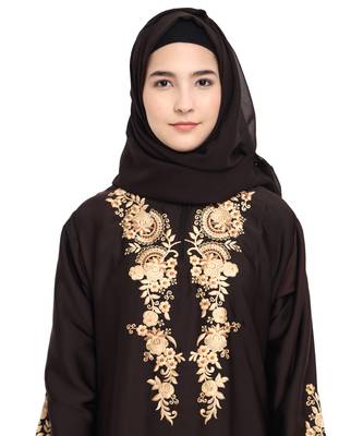 Brown embroidered nida abaya 5