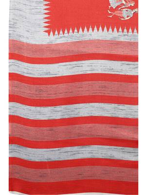 Red printed khadi saree with blouse 5