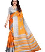 Orange printed khadi saree with blouse