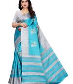 Blue printed khadi saree with blouse