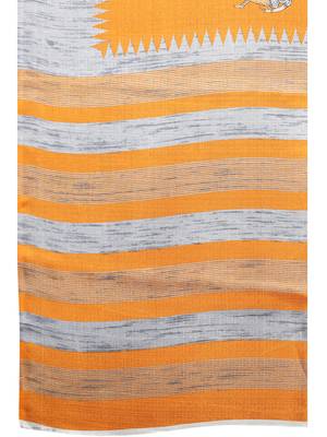 Orange printed khadi saree with blouse 5