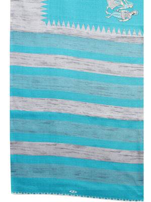 Blue printed khadi saree with blouse 5