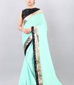 Light blue embroidered georgette saree with blouse