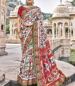 White printed pure silk saree with blouse