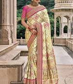 Cream printed pure silk saree with blouse