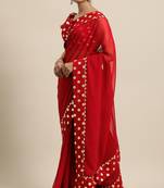 Janasya Red printed faux georgette saree with blouse