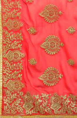 Janasya Red embroidered faux georgette saree with blouse 3