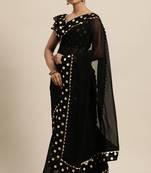 Janasya Black printed faux georgette saree with blouse