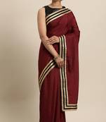 Janasya Maroon plain art silk saree with blouse