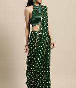 Janasya Red printed faux georgette saree with blouse