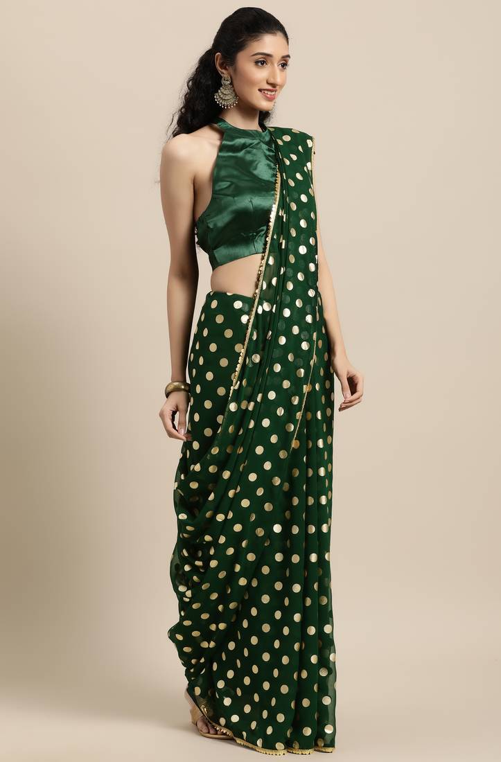 Janasya Red printed faux georgette saree with blouse