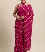 Janasya Pink printed faux georgette saree with blouse