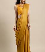 Janasya Mustard printed faux chiffon saree with blouse