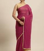 Janasya Pink printed faux georgette saree with blouse