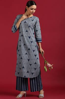 Grey geometric print cotton salwar 1