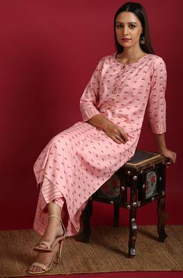 Janasya Pink floral print rayon salwar 1