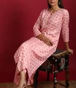 Janasya Pink floral print rayon salwar