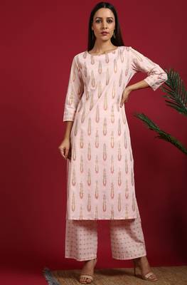 Janasya Pink golden print cotton salwar 1