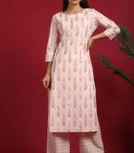 Janasya Pink golden print cotton salwar