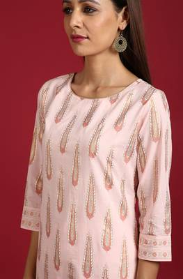 Janasya Pink golden print cotton salwar 3