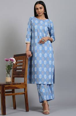 Blue floral print cotton salwar 1