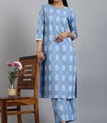 Blue floral print cotton salwar