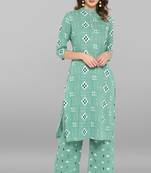 Janasya Sea-green ikat cotton salwar