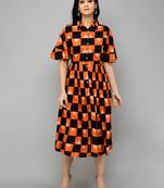Block Printed Orange Dress