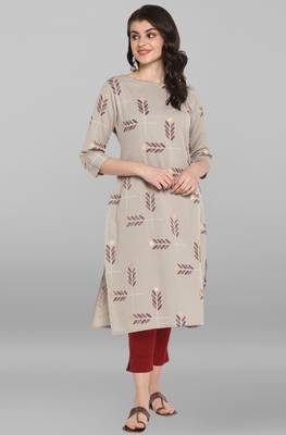 Janasya Grey printed cotton kurta 1