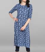 Janasya Blue printed cotton kurta
