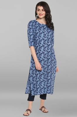 Janasya Blue printed cotton kurta 2