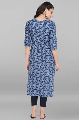 Janasya Blue printed cotton kurta 4