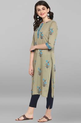Janasya Green printed cotton kurta 3