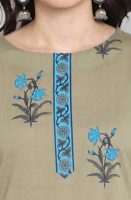 Janasya Green printed cotton kurta 5