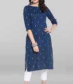 Blue printed cotton kurta