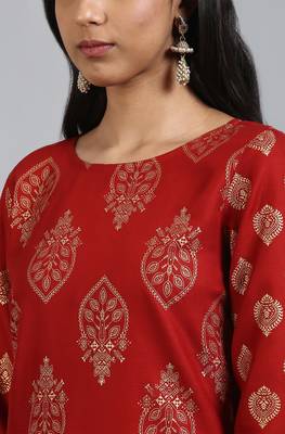 Maroon printed rayon kurta 5