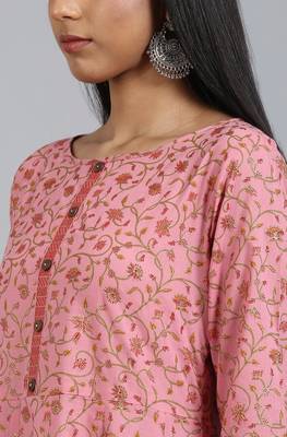 Janasya Pink printed cotton kurta 5