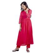 AL-AHAD Women's Rayon Solid Print Anarkali Flared Gota Work Kurti With Pant Set.