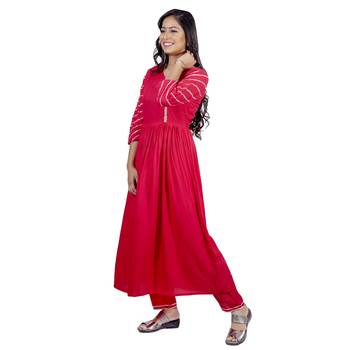 AL-AHAD Women's Rayon Solid Print Anarkali Flared Gota Work Kurti With Pant Set. 3