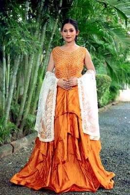 Mustard Heavy Hand Work Crop Top Semi Stitched 1