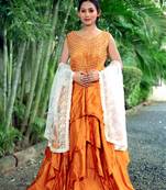 Mustard Heavy Hand Work Crop Top Semi Stitched