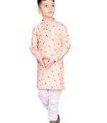 Pink printed satin boys-kurta-pyjama