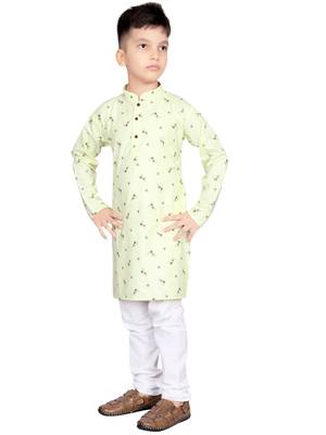 Green printed satin boys-kurta-pyjama 1