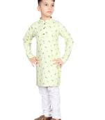 Green printed satin boys-kurta-pyjama
