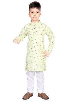 Green printed satin boys-kurta-pyjama 5