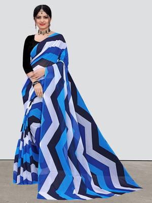 Multicolor printed georgette saree with blouse 1