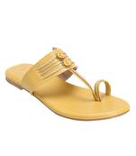LA SAVIE Women Mustard Braided Kolhapuri Flats