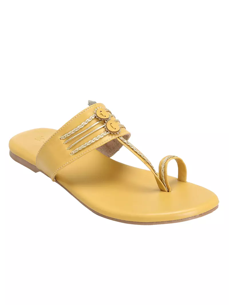 LA SAVIE Women Mustard Braided Kolhapuri Flats