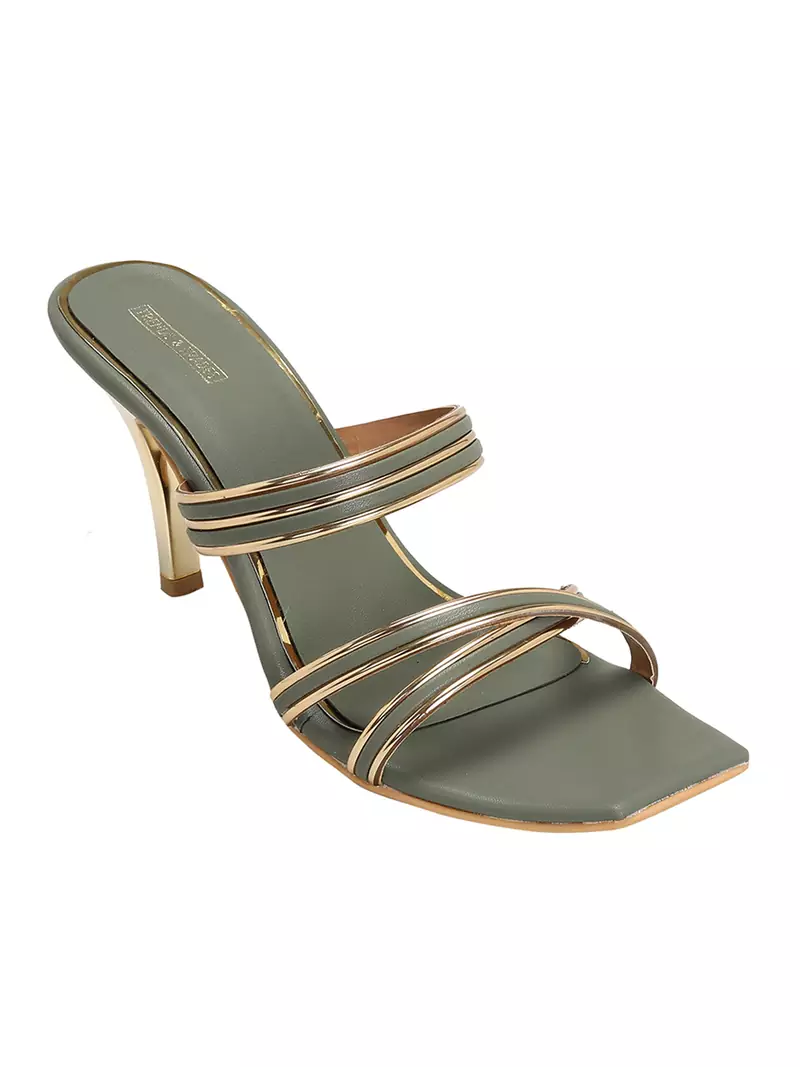 Trends & Trades Women Olive Square Toe Slim Heels